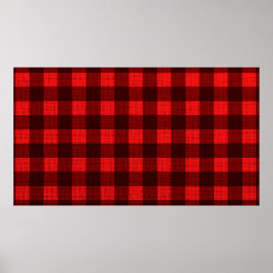 Red Chequered Fabric Background Texture Poster