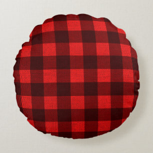 Red Chequered Fabric Background Texture Round Pillow