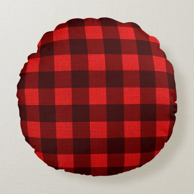 Red Chequered Fabric Background Texture Round Pillow (Front)
