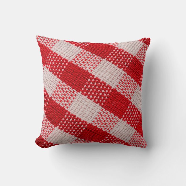 Red chequered fabric tablecloth pattern texture ba throw pillow (Front)