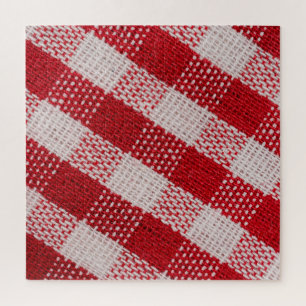 Red chequered: fabric tablecloth texture. jigsaw puzzle