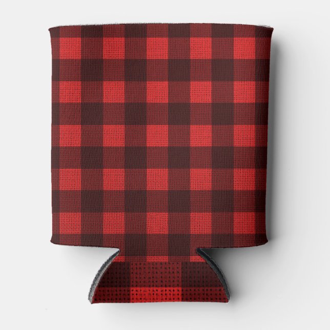 Red Chequered Fabric: Texture Background Can Cooler (Front)