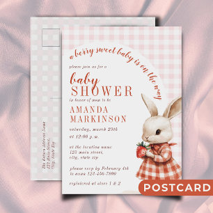 Red Chequered Garden Berry Sweet Bunny Baby Shower Postcard