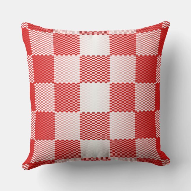 Red Chequered Geometric Throw Pillow (Back)