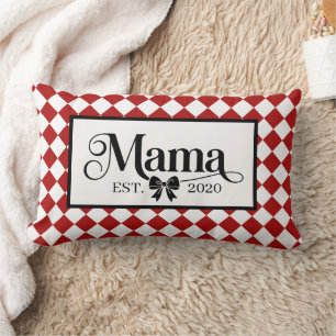 Red Chequered Harlequin Custom Mama Est. Lumbar Pillow