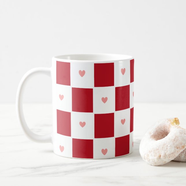 Red Chequered Love Mug (With Donut)