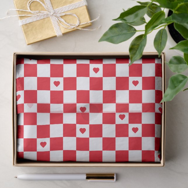 Red Chequered Pattern Background Tissue Paper (Gift)