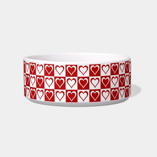 Red Chequered pattern with Hearts Bowl (Front)