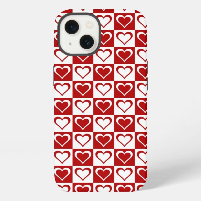 Red Chequered pattern with Hearts iPhone Case (Back)