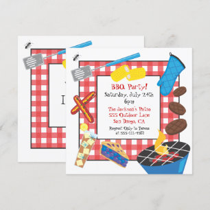 Red Chequered Picnic Barbecue Party Invitation