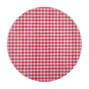 Red Chequered Tablecloth Close-Up. Cutting Board