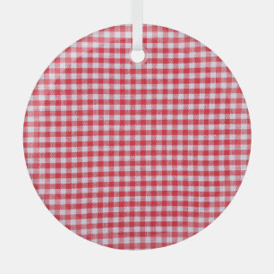 Red Chequered Tablecloth Close-Up. Glass Ornament