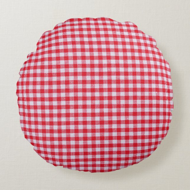 Red Chequered Tablecloth Close-Up. Round Pillow (Front)