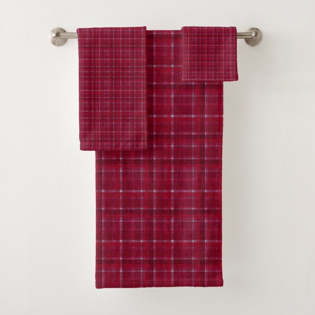 Red Chequered Tartan Bath Towel Set (Insitu)