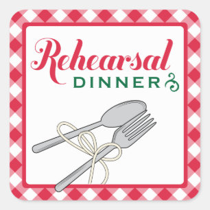 Red Chequered Wedding Rehearsal Dinner Square Sticker