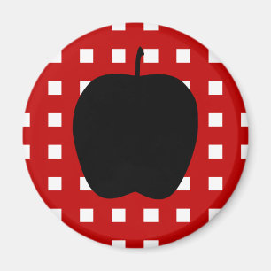 Red Chequered with Apple Silhouette Magnet