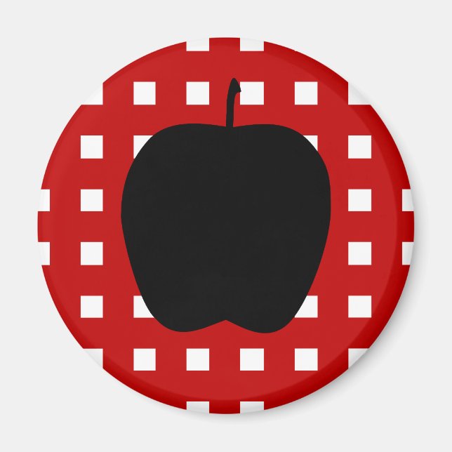 Red Chequered with Apple Silhouette Magnet (Front)