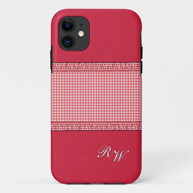 Red chequered with Monogram Case-Mate iPhone Case (Back)