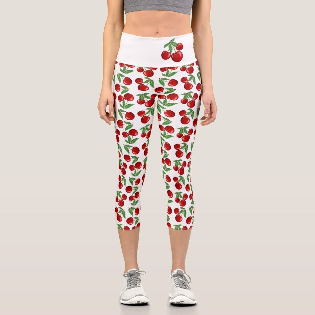 Red Cherries All Over Custom Capri Leggings (Front)