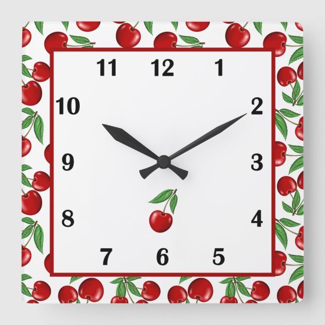 Red Cherries All Over Graphic Square Wall Clock (Front)