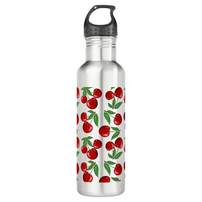 Red Cherries All Over Pattern 710 Ml Water Bottle (Front)