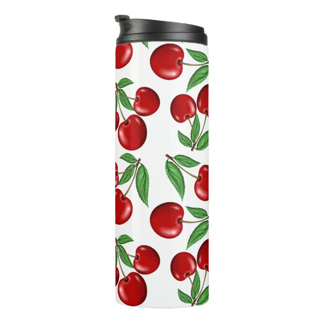 Red Cherries All Over Pattern Custom Thermal Tumbler (Rotated Right)