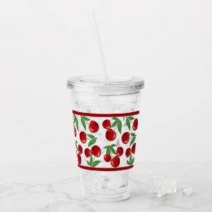 Red Cherries All Over Pattern Customizeable Acrylic Tumbler