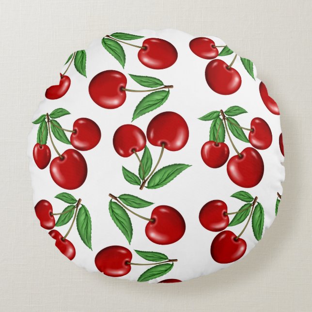 Red Cherries All Over Pattern Round Pillow (Front)