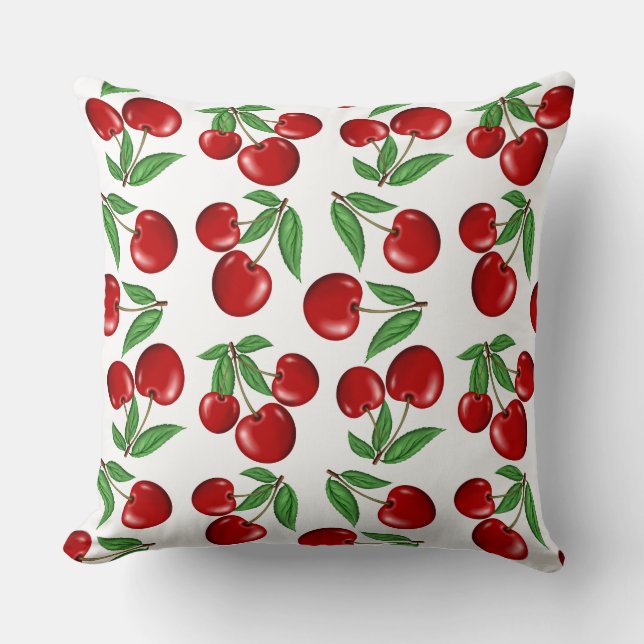 Red Cherries All Over Pattern Throw Pillow (Front)