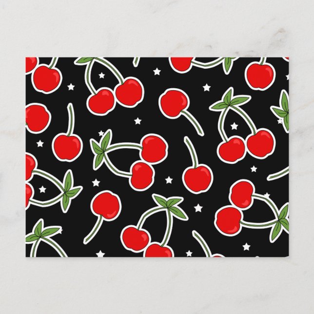 Red Cherries and Stars Pattern Postcard (Front)