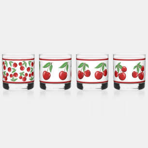 Red Cherries Assorted Patterns Whiskey Glass