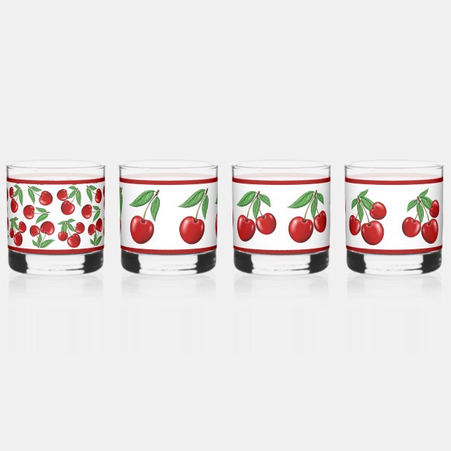 Red Cherries Assorted Patterns Whiskey Glass (Right)