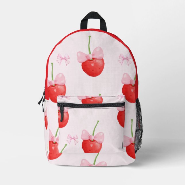 RED CHERRIES BACK TO SCHOOL PRINTED BACKPACK (Front)