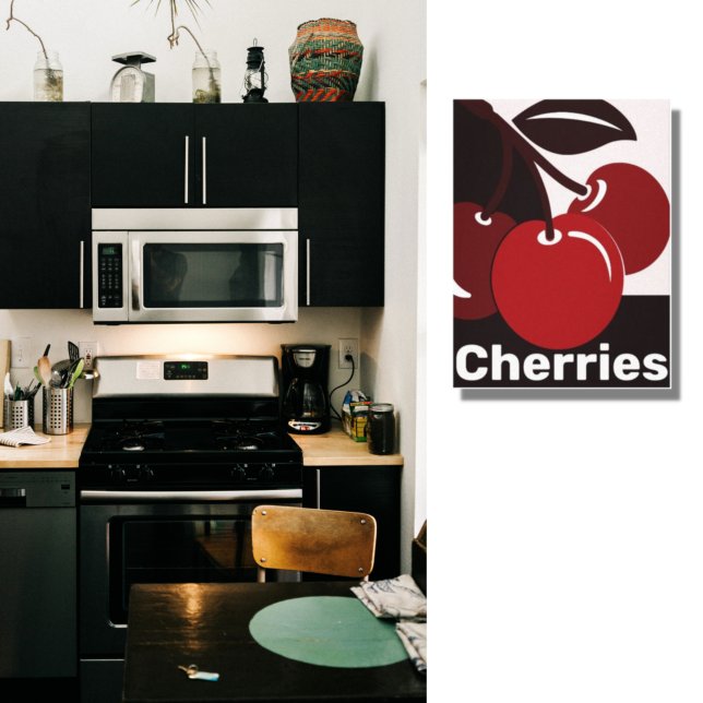 Red Cherries, Black, and White Kitchen Wall Decor (Creator Uploaded)
