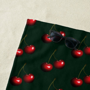 Red Cherries Black Beach Towels