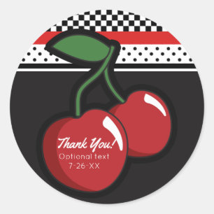 Red Cherries Black Custom Retro Party Favour Classic Round Sticker