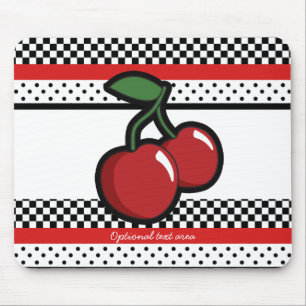 Red Cherries Black White Red Retro Personalized Mouse Pad