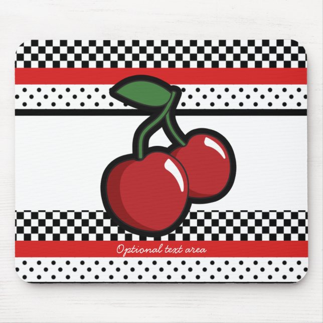 Red Cherries Black White Red Retro Personalized Mouse Pad (Front)