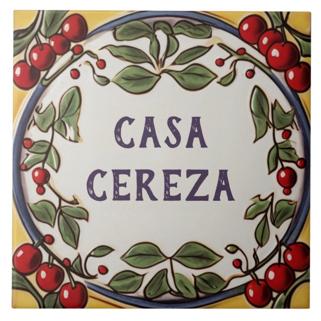 Red Cherries Custom House Name Plate Plaque Sign Tile (Front)