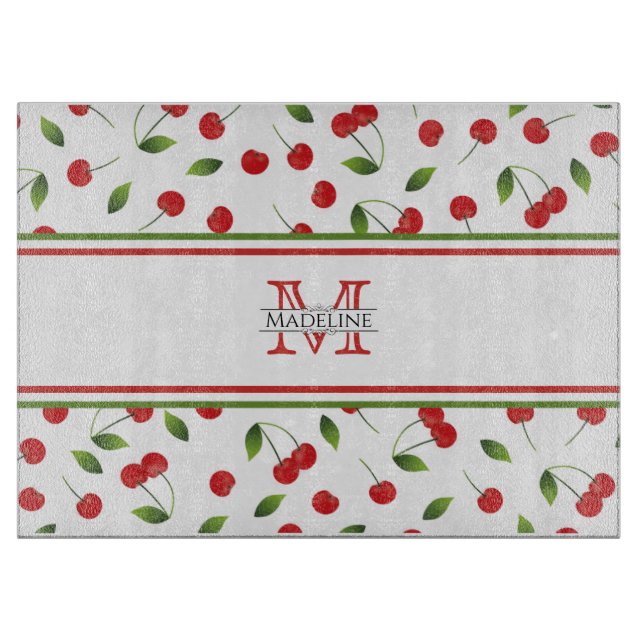 Red Cherries | Custom Monogram Cutting Board (Front)
