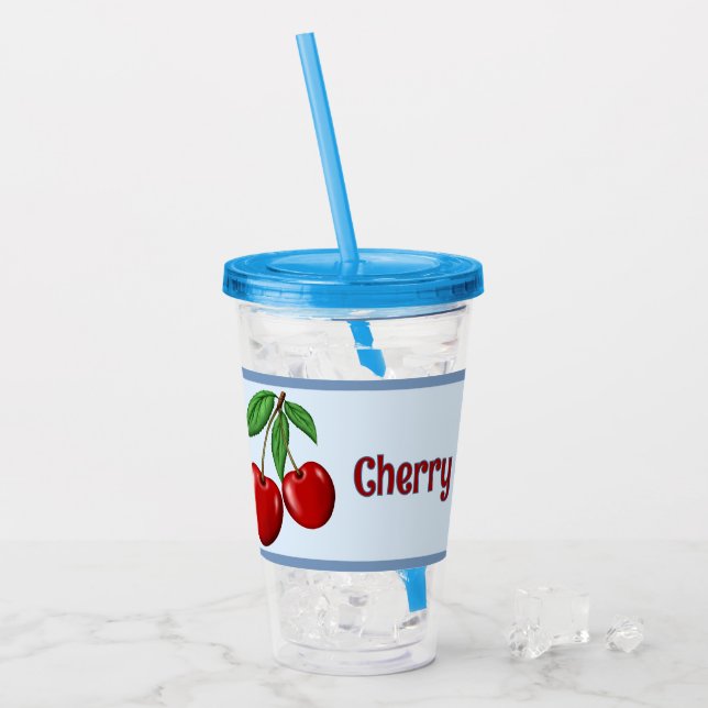 Red Cherries Design Personalized Acrylic Tumbler (Front Ice)