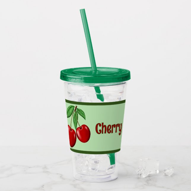Red Cherries Design Personalized Acrylic Tumbler (Front Ice)