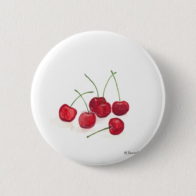 Red cherries fruit 2 inch round button (Front)