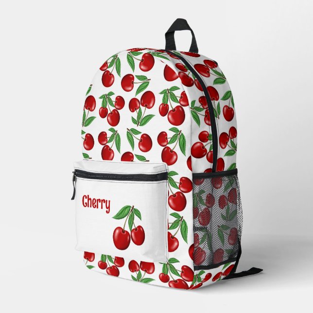 Red Cherries Fruit All Over Personalized Printed Backpack (Back Corner Right)