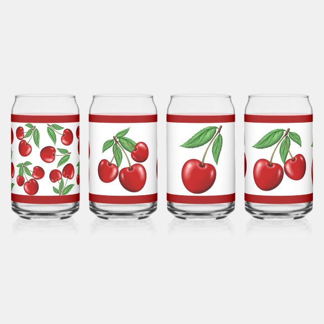 Red Cherries Fruit Assorted Designs Can Glass Set (Left)