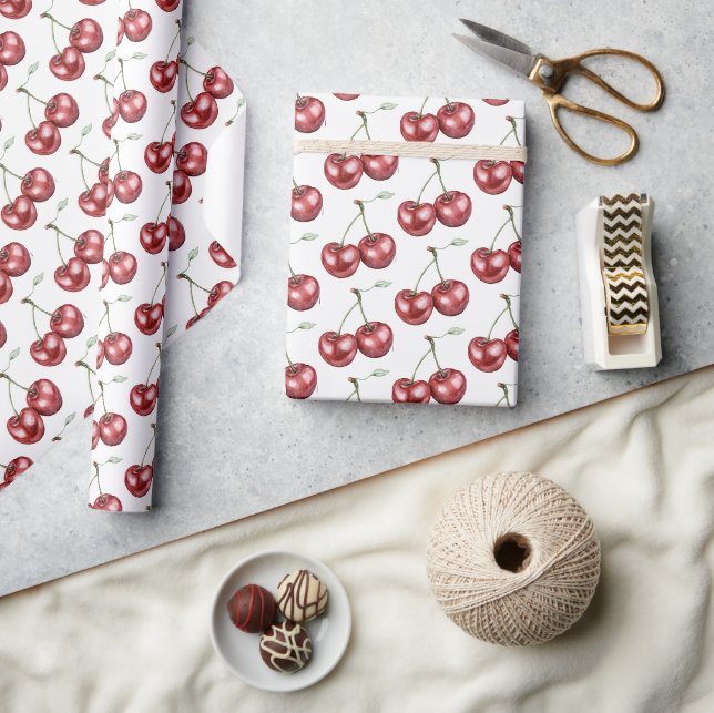 Red Cherries Fruit Birthday Wrapping Paper (Crafts)