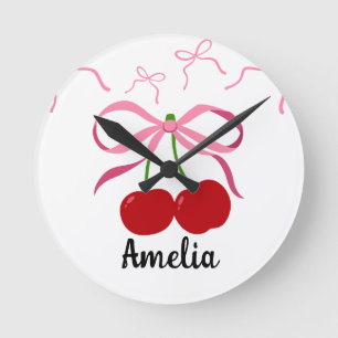 Red Cherries fruit pattern Round Clock
