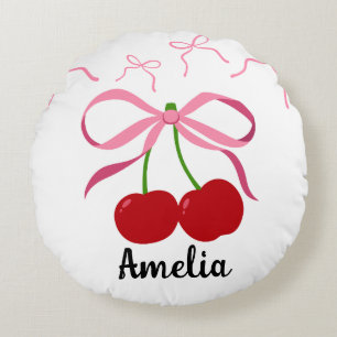Red Cherries fruit pattern  Round Pillow