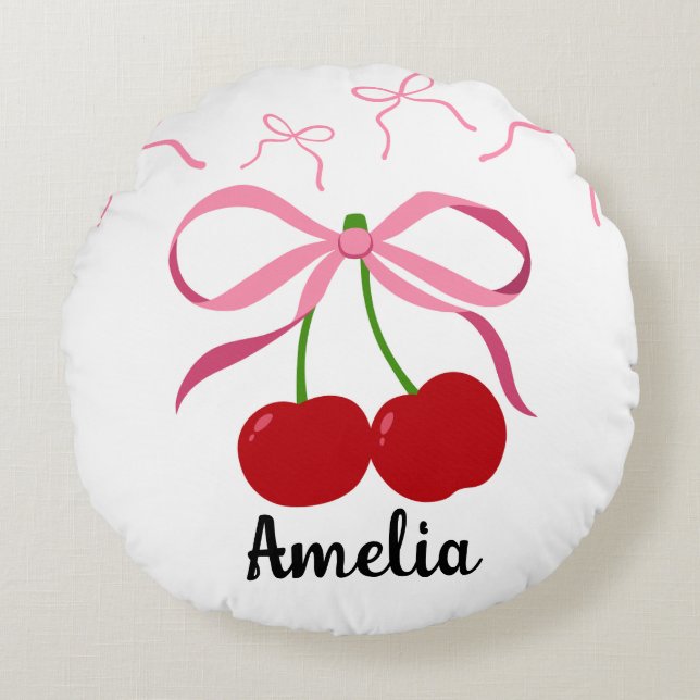 Red Cherries fruit pattern  Round Pillow (Front)