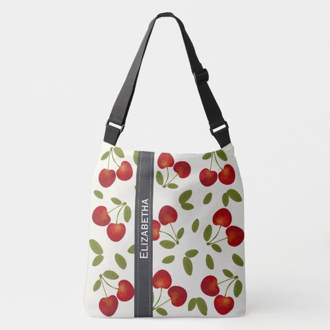 Red cherries fruit patterns crossbody bag (Front)